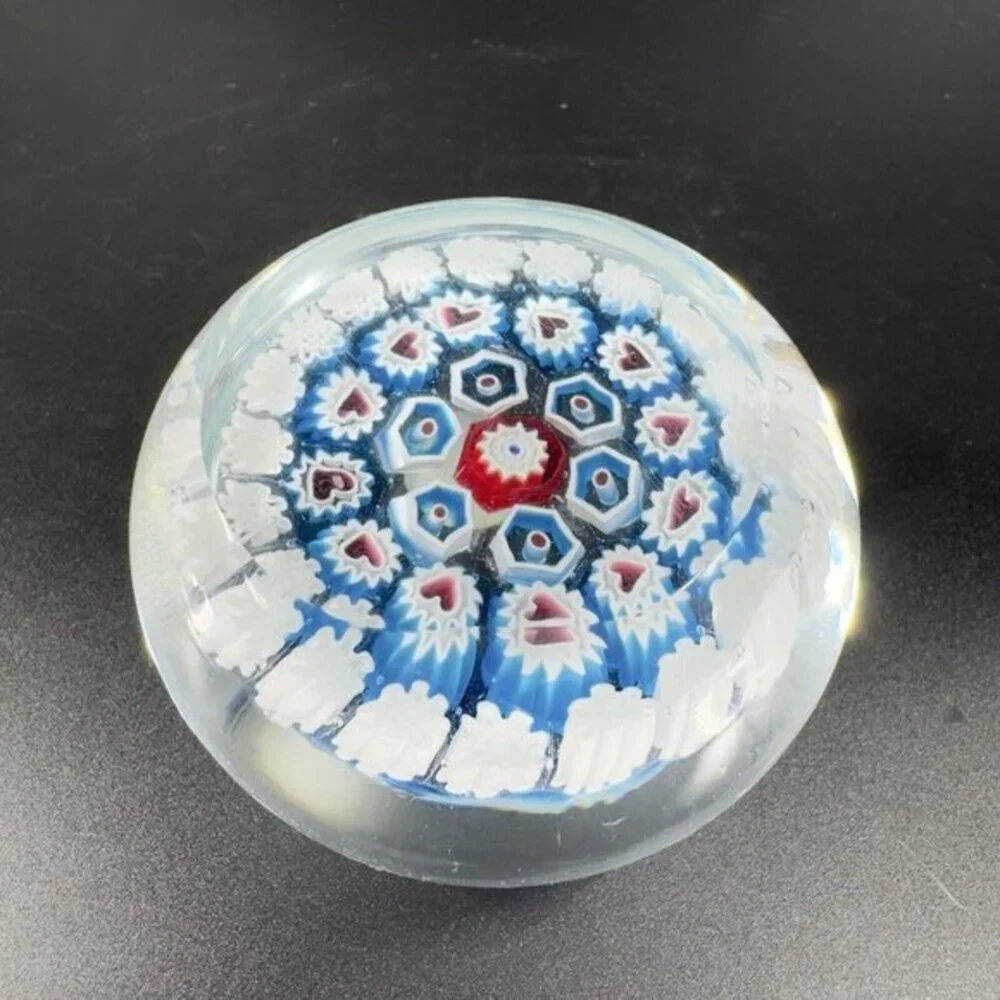 Murano Round Italian‎ Venetian Glass Paperweight Hand Blown Glass Millefiori VTG